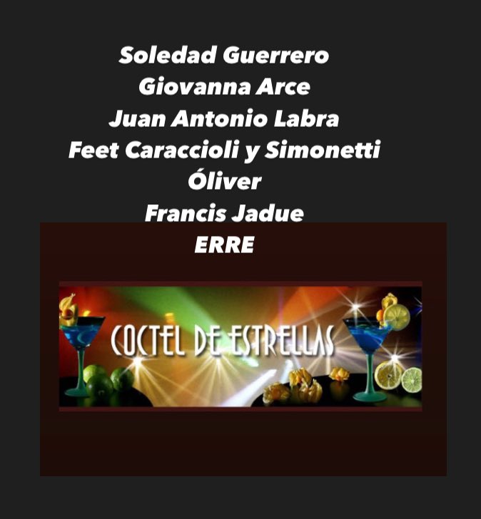 ATENTOS ‼️
#NuevaTemporada  #CocteldeEstrellas 
Viernes 12/Abril 
DESTACADOS 
Soledad Guerrero 
Giovanna Arce
Juan Antonio Labra 
Caraccioli-Simonetti 
Óliver
Francis Jadue
ERRE
radio.ucentral.cl/podcast/coctel…