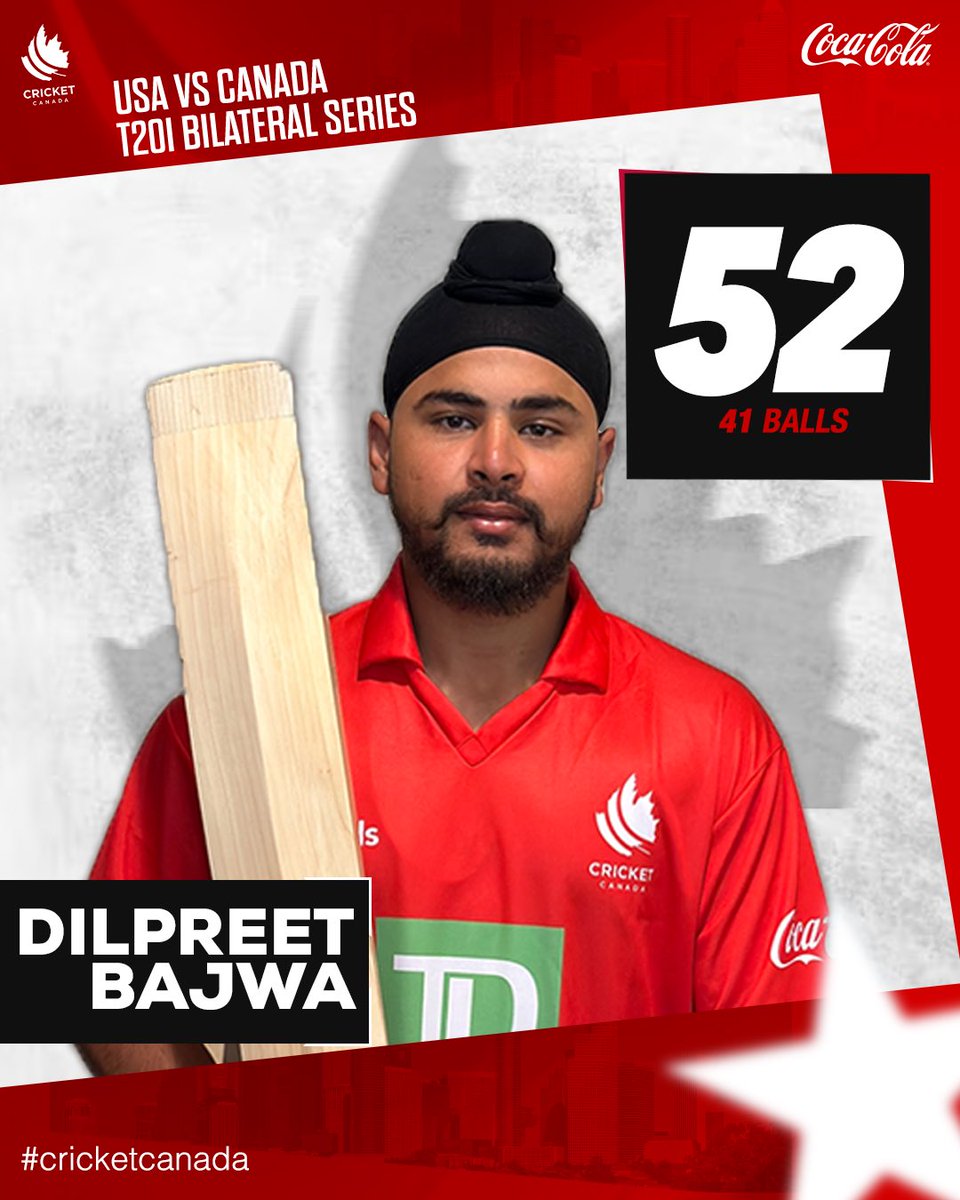 Dilpreet Bajwa scored his maiden T20i half century today against USA 👏 #cricketcanada #canvsusa #t20