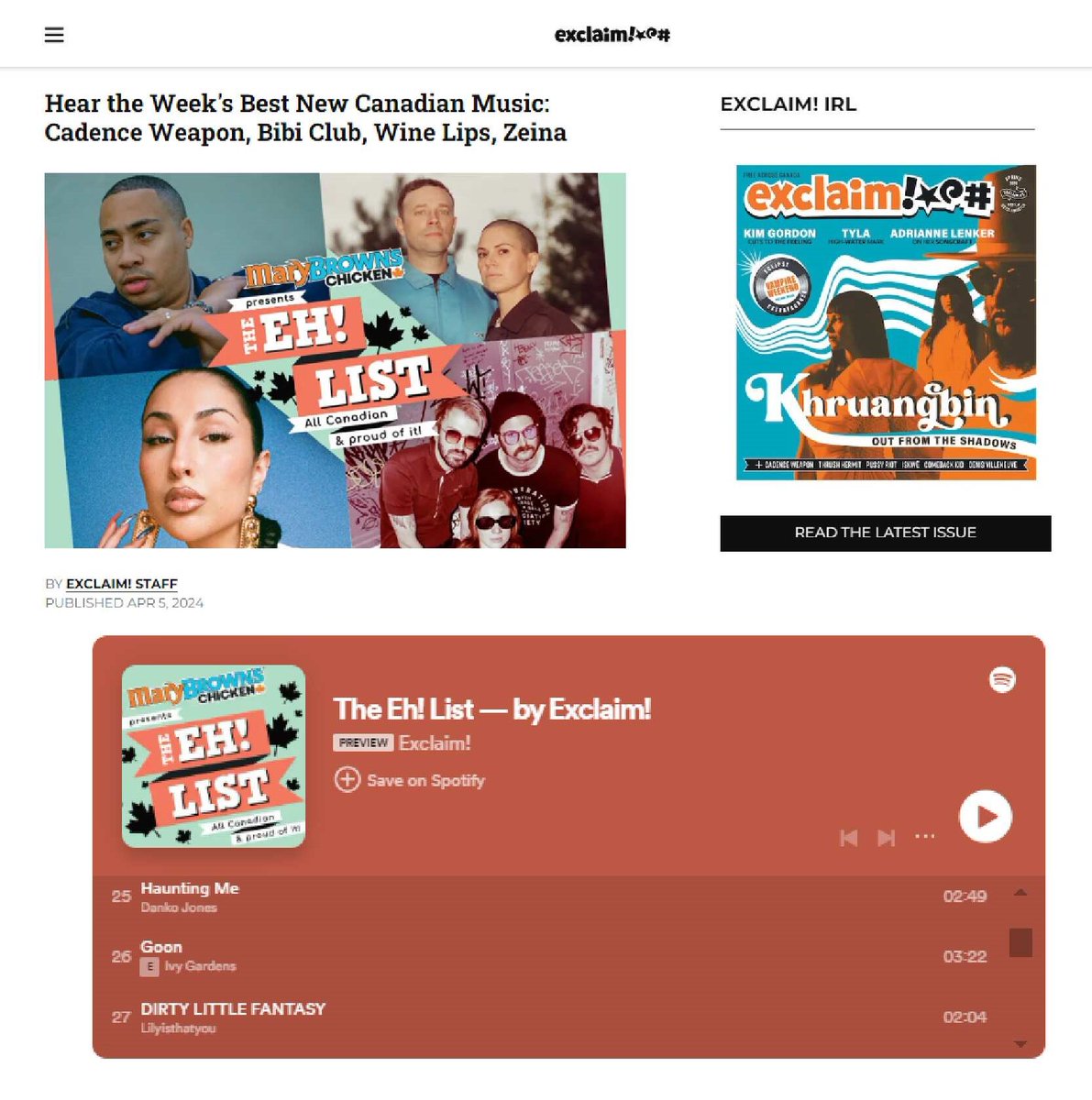 AsherMedia's tweet photo. Hear the Week's Best New Canadian Music from @exclaimdotca ! #spotify #ehlist
w/ Ivy Gardens and more!
Article - https://t.co/q1UrD5Xi1K
Playlist - https://t.co/aJhXyF8rRb https://t.co/qqLVRkPRWy