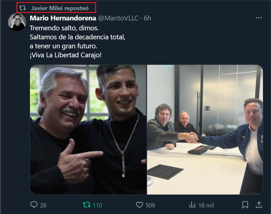 MaritoVLLC's tweet photo. Gracias, presidente @JMilei. Me llena de emoción su RT. Es un hermoso gesto. Admiro lo que está haciendo, junto al mejor empresario del mundo, Mr @elonmusk.
Saludos cordiales. https://t.co/ihi6GUhk2x