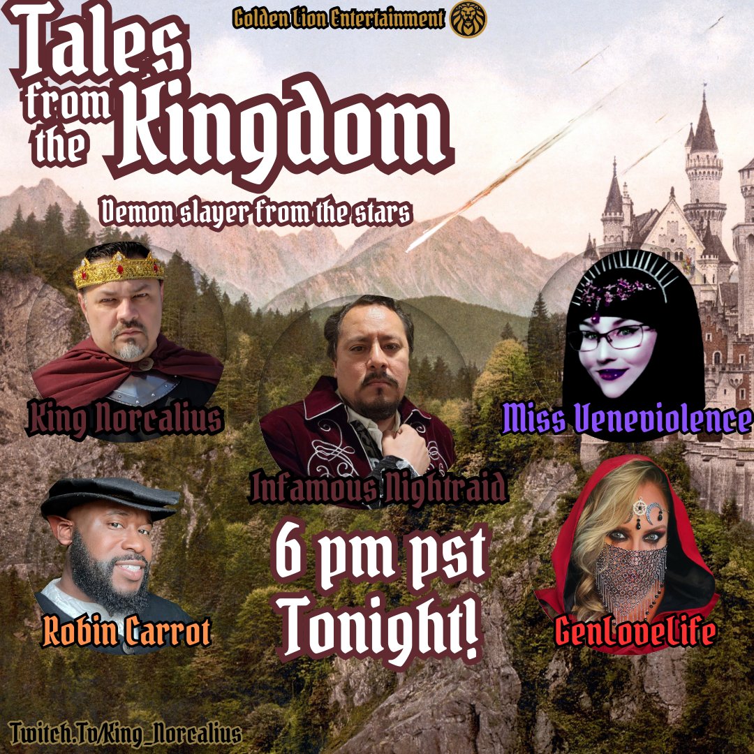 The @Nightraid7007 is making his appearance before the @King_Norcalius! We're live NOW on the King's channel w/ some #fantasy #roleplaying #improv #comedyshow