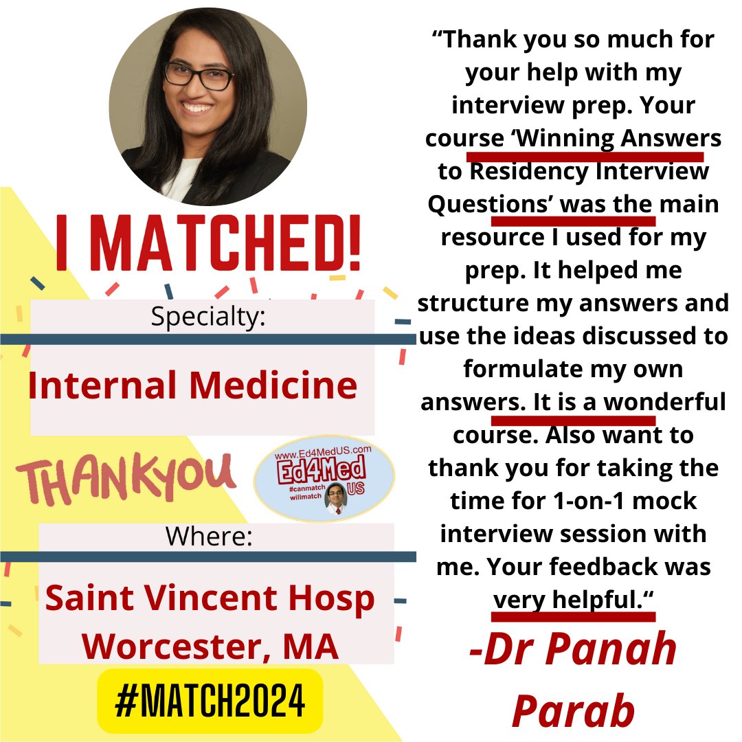 Congrats #Match2024 doctors!

If you want to be featured in #Match2025, contact me today!

#Match2024 #ECFMG  #IMG #ResidencyInterview #residency #USMLE #Personalstatement #Match2025