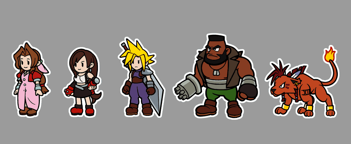 エアリス・ゲインズブール ,クラウド・ストライフ ,ティファ・ロックハート 「some paper mario style ff7s for... Somet」|mit | LOOKING FOR WORKのイラスト