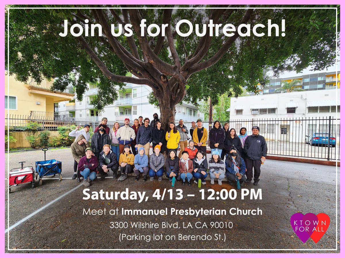 Join us for outreach! We always go over our guidelines and if you're new we'll make sure you're in a group with experienced volunteers - all you need to do is show up! We meet in the Immanuel Presbyterian parking lot at **12pm** (you can park in the lot!) See you there!