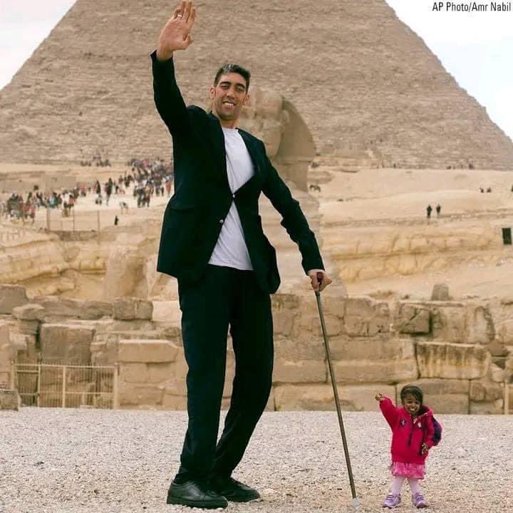 If you had to choose, would you rather be the world’s tallest man or woman or the world’s shortest? 

The tallest man met the shortest woman at the Pyramids in Cairo, Egypt.
Sultan Kosen, from Turkey, 34, has a height of 8’1 and Jyoti Amge, from India, 24, has a height of 2’6