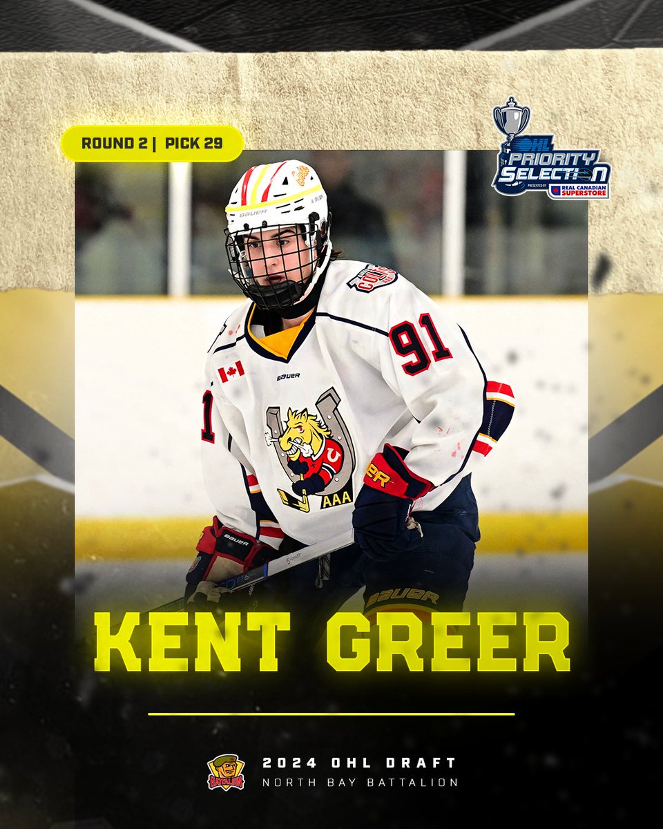 With the 29th pick in the 2024 #OHLDraft, the North Bay Battalion select Kent Greer.

#GoTroopsGo