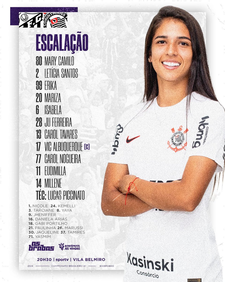 Deadlocked 1-1 at the break between hosts @SereiasDaVila and visiting @SCCPFutFeminino. This is how the two teams lineup in their @BRFeminino #BRFM05 match at the Vila Belmiro 🏟️. Who will come out victorious? #womensfootball