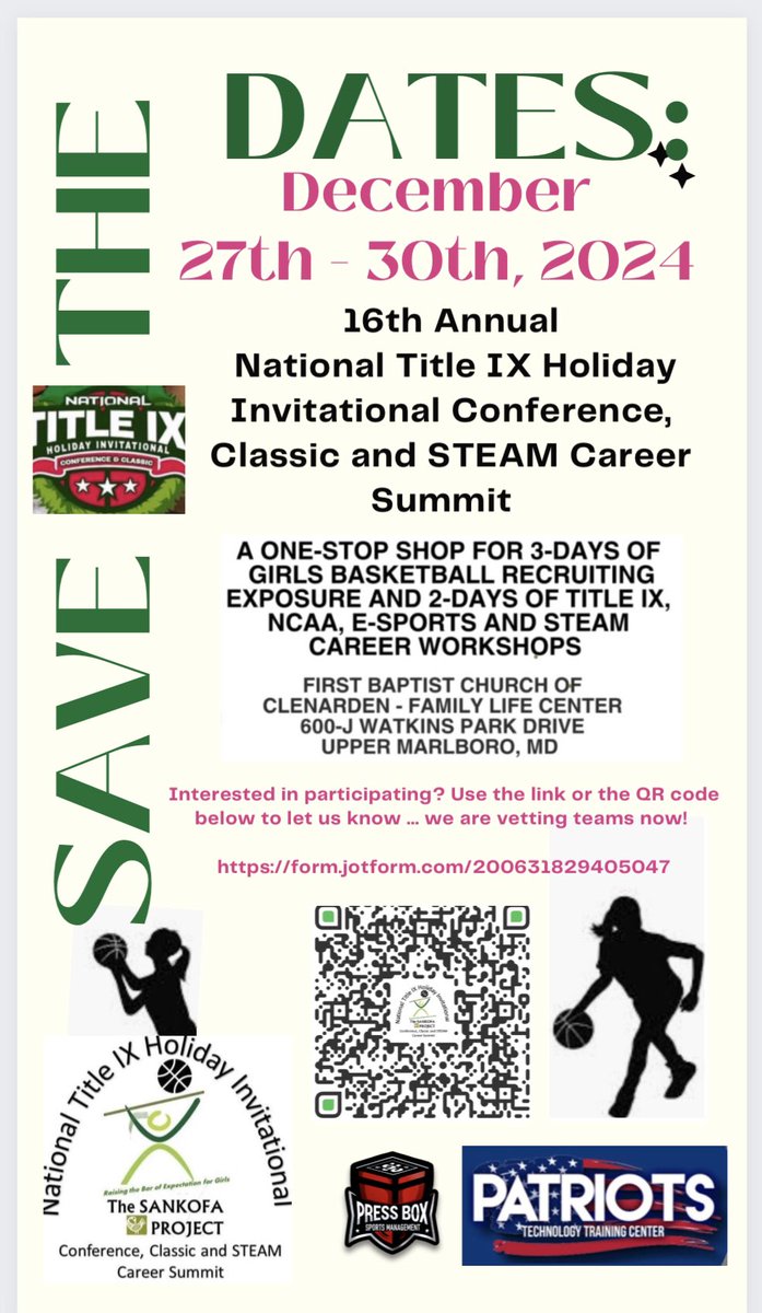 Save the dates! We’ve got big plans in store for WinterBreak 2024!! @TitleIX_DC @DMV_HA @CoachCaldwell1 @PatriotsTechno @DelaneyRudd4 @chflowersladyh1 @OHHSAthletics @DciaaSports @SpaldingGBB @InsiderExposure @southshoregbb @theVilleGirlsBB @695HOOPS @OHHSAthletics