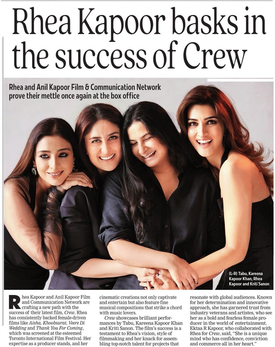 #RheaKapoor basks in the success of Crew 

#Crew #CrewMovie  
#Tabu #KareenaKapoor #KritiSanon 
@kritisanon