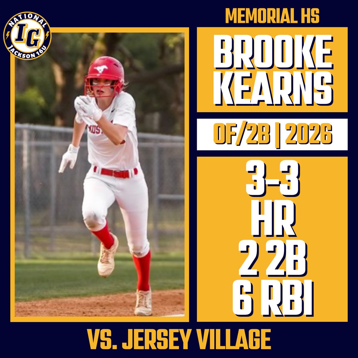 2026 OF/2B @BrookeKearns7 had a perfect day at the plate going 3-3 with a GRAND SLAM, and two doubles!! Way to go Brooke!! #betheimpact #trusttheprocess #goldblooded #igjackson16u