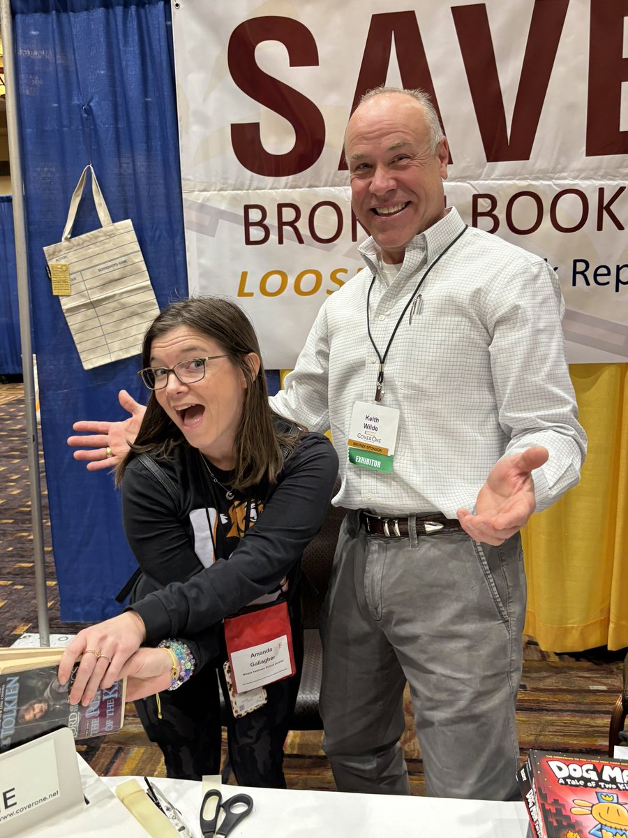 MrsGallagher27's tweet photo. Today @KellyDoc16 @ayselftuna and I attended the @PSLA_News conference and I found the Cover One Man, Keith Wilde!! I was so excited to meet him and I think he was just as excited to meet me!! 😹 @coverone1 my little librarian dream is to own a Cover One machine one day! #PSLA50 https://t.co/xKDg8rLbEH