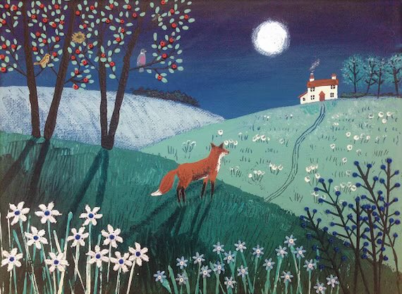 I love this one…our friends, the fox & the birds, wishing you all a lovely night. Sweet dreams, everyone ♥️ (Art by Jo Grundy)