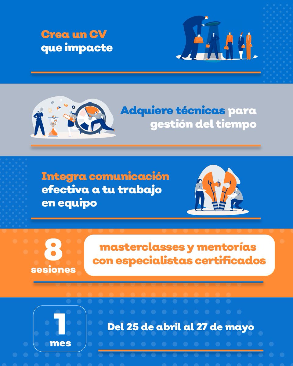 Actualiza tu set de skills🎯 para el entorno laboral actual y optimiza procesos con innovadoras herramientas digitales, en el curso 3 Habilidades para el Trabajo de Hoy. ✨🚀 ⏰ Inicia el 25 de abril de 17:30 a 19h. Regístrate aquí: bit.ly/Habilidades_tr…