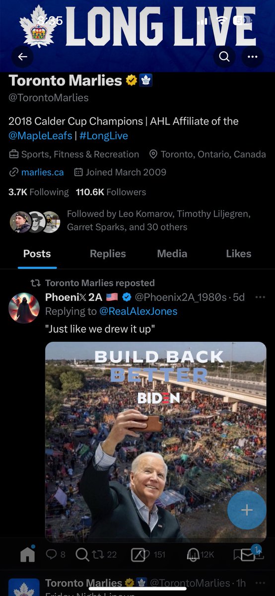 DevinCalow's tweet image. Someone on the @TorontoMarlies social team is getting fired #ahl