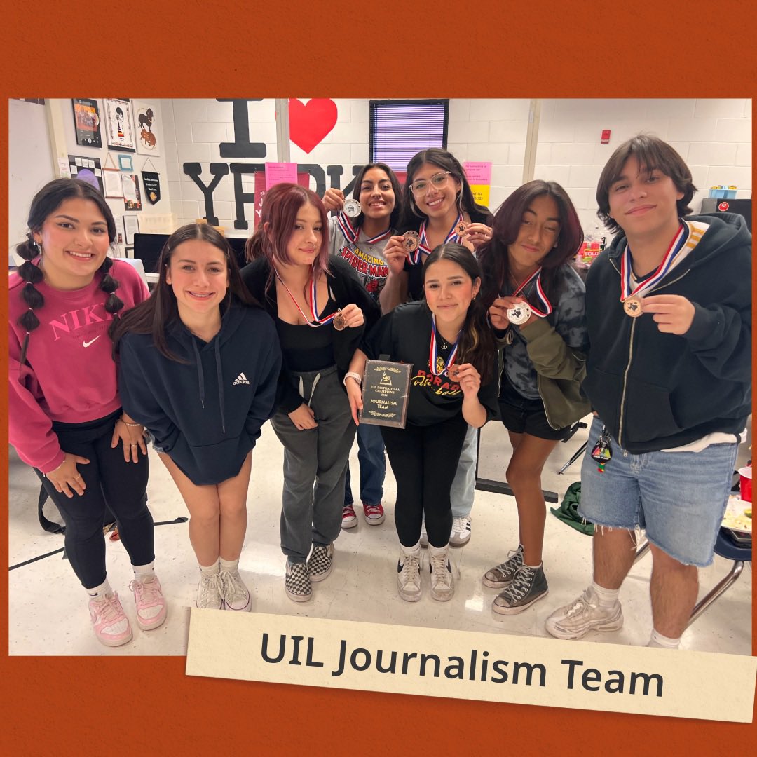edhyearbook's tweet photo. To a whirlwind week of wins! So proud of my journalism scholars for finishing our yearbook, winning an @NSPA Pacemaker, winning a @CSPA Gold Crown AND winning 1st place journalism team at 1-6A UIL district meet! 🏆🏅🥇@EDAztecs_HS #OneEmpire https://t.co/Sq1DeotgE1