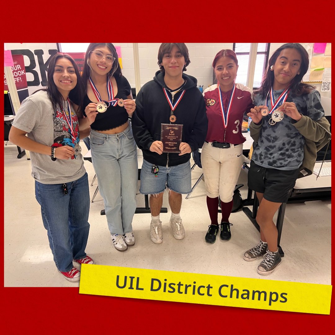 edhyearbook's tweet photo. To a whirlwind week of wins! So proud of my journalism scholars for finishing our yearbook, winning an @NSPA Pacemaker, winning a @CSPA Gold Crown AND winning 1st place journalism team at 1-6A UIL district meet! 🏆🏅🥇@EDAztecs_HS #OneEmpire https://t.co/Sq1DeotgE1
