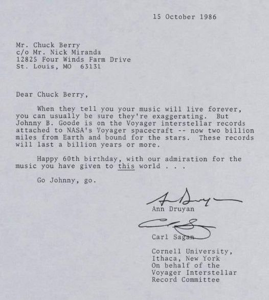 Carl Sagan's letter to Chuck Berry.