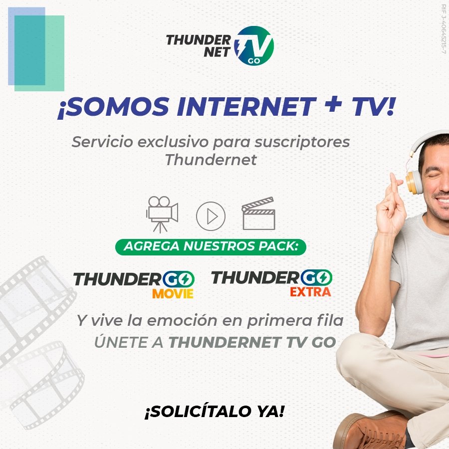thundernetvzla's tweet photo. ¡En Thundernet conectamos con tus emociones!

Disfruta de planes de internet estables, seguros y de hipervelocidad, para que navegues, juegues y te diviertas sin límites.

¿Ya eres cliente Thundernet? 

Agrega Thundernet TV GO y vive la emoción de la mejor programación con más de 130 canales y nuestros packs Movie y Extra.

Somos Internet + TV.

Thundernet, tu internet productiva ⚡️ 

#Thundernet
#ThundernetTVGO #HipervelocidadThundernet #internet #fibraoptica #iptv #HD #internetvenezuela