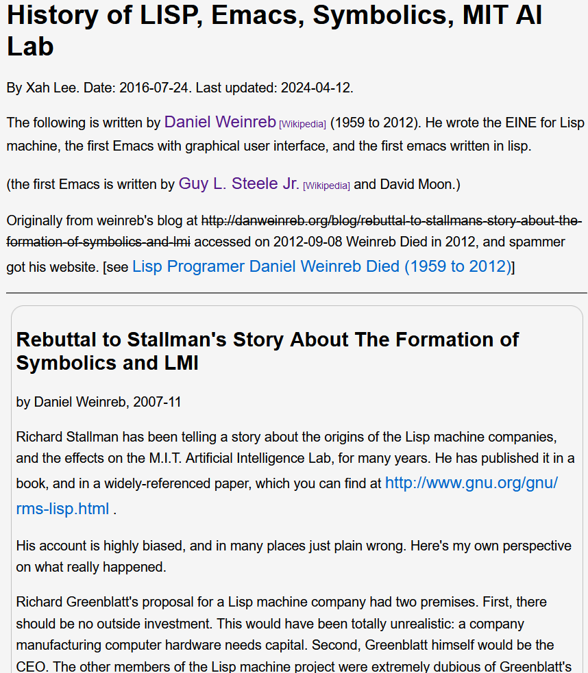 History of LISP, Emacs, Symbolics, MIT AI Lab xahlee.info/emacs/misc/Dan…