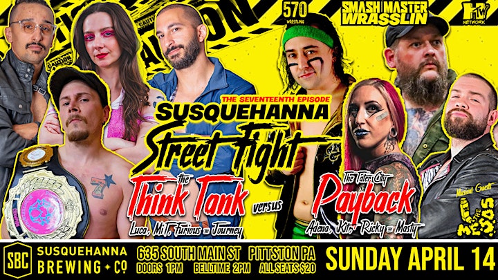 Sunday <a href="/SmashMaster570/">Smash Master Wrasslin'</a> at <a href="/SBCbeer/">Susquehanna Brewing Co.</a> The Think Tank -<a href="/ShowtimeMancini/">Luca Mancini</a> <a href="/JourneyBurke/">Journey Burke, Esq.</a> MIT &amp; Jason Fury - will take on The Tater City Payback - <a href="/_AdenaSteele/">Adena Steele</a> @Kit_Raff <a href="/TheRickyPryce/">Ricky Pryce💥</a> &amp; Uncle Masty dmvprowrestling.com/p/sunday-smash…