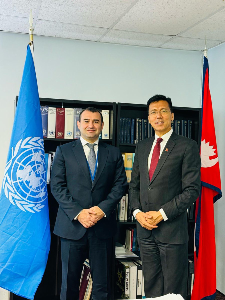 Amb @LokThapa2071 received H. E. Mr Farid Jafarov @f1rid Deputy Minister for Culture of the Republic of Azerbaijan. They discussed matters of mutual interests btw. Nepal & Azerbaijan including upcoming 6th World Forum on Intercultural Dialogue being held in Baku on May 1-3, 2024.