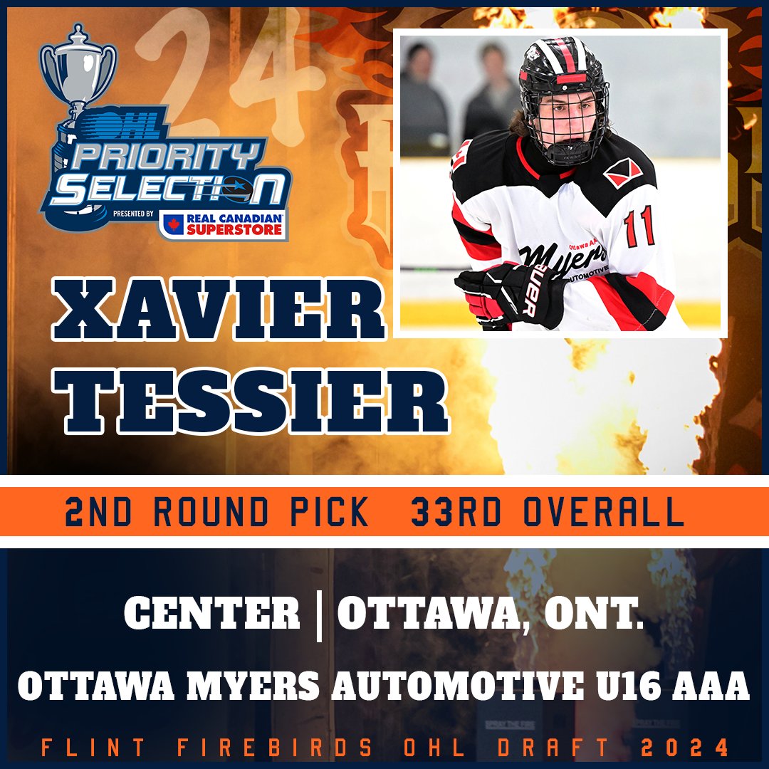 FlintFirebirds's tweet image. With the 33rd overall pick the Firebirds are excited to select Xavier Tessier!

#OHLDraft