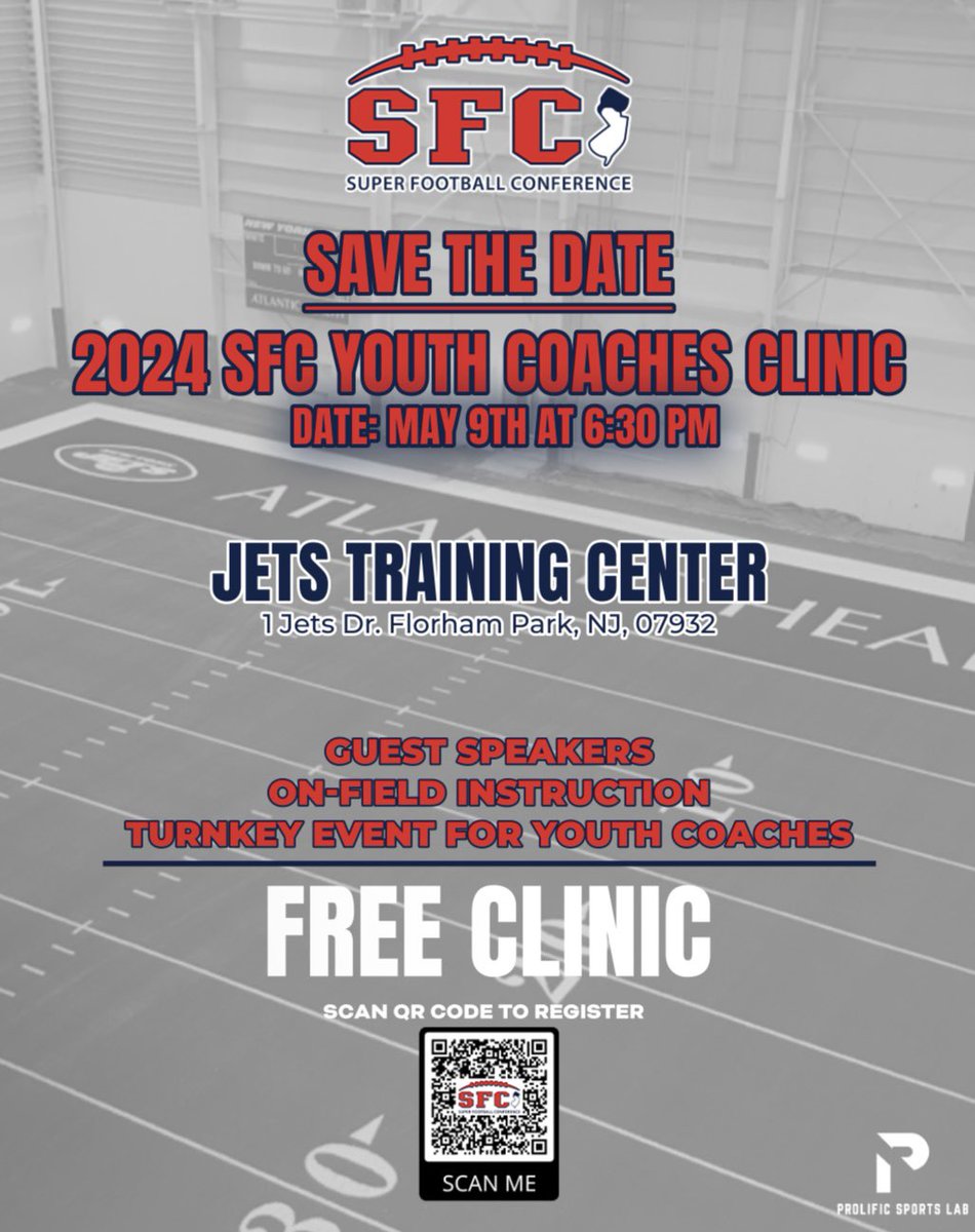 Don’t miss out on this year’s SFC Youth Coaches Clinic! Save the date for May 9th at 6:30 pm at the Jets Training Center. See you all there!