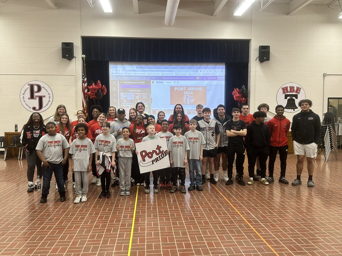 DStriharsky's tweet photo. Athletes Helping Athletes and Port Jervis football visiting our Elementary school to cheer on our athletes as they head off for the Special Olympics! @portfball https://t.co/per4gjEJjn