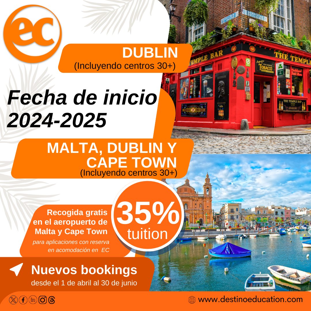 DestinoAUS's tweet photo. ¡La oportunidad que buscas para estudiar inglés este 2024!
#estudiainglésenelextranjero #Canada2024 #USA #Dublin #malta❤️ #capetown #destinoeducation #destinoeducation2024 https://t.co/m3NwVrMUJq