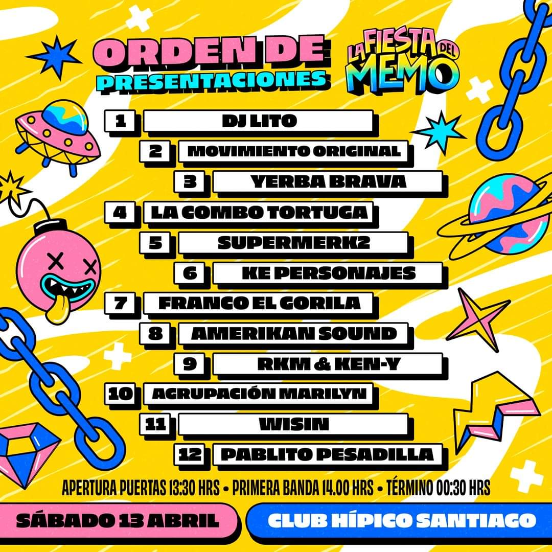 Mañana nos vemos en la #LaFiestaDelMemo Sábado 13 de abril, junto a esta única e imperdible selección de artistas en el Club Hípico de Santiago! 💪💪 

#magicprochiletv🇨🇱
