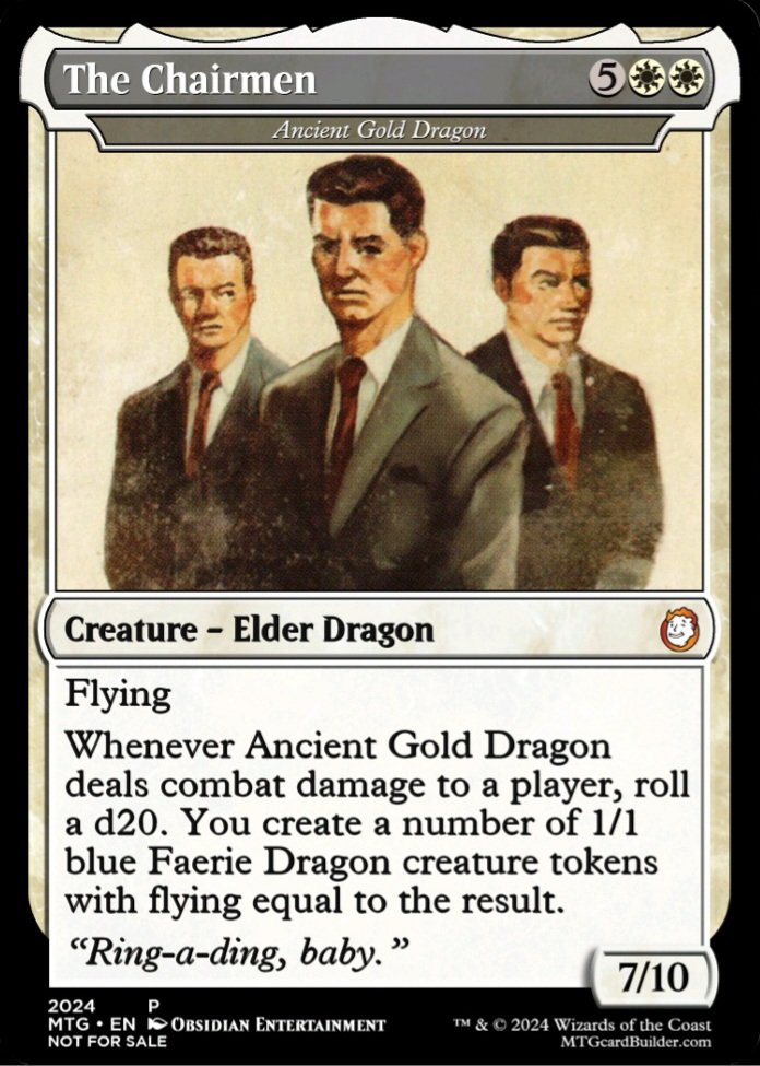Tyr525's tweet photo. I was so enthralled by @TolarianCollege and their take on a proper Mr. House precon that I made some custom reskins to put the Three Families and a suped-up version of Yes Man into the game. https://t.co/W27wimW7ds