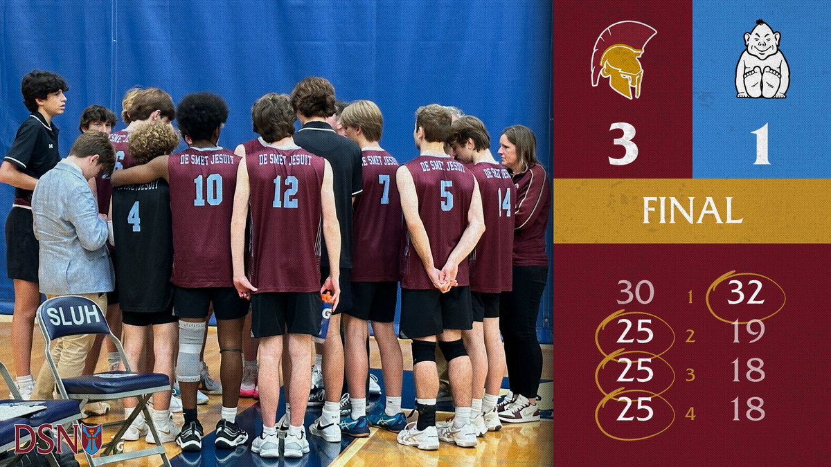 Congratulations to our @DeSmetJesuitVB #Spartans on their big W tonight over SLUH 30-32, 25-19, 25-18, 25-18 #OhBaby #RaiseTheBar @DeSmet_ADBarker @STLhssports