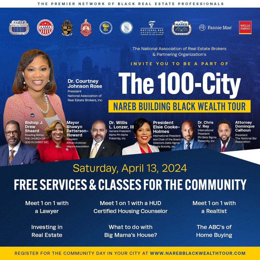 The Premier Network of Black Real Estate Professional invites you to be a part of The 100-City Nareb Building Black Wealth Tour, Alpha Phi Alpha Fraternity Inc. General President Dr. Willis L. Lonzer, III will be in attendance to help guide the conversation.