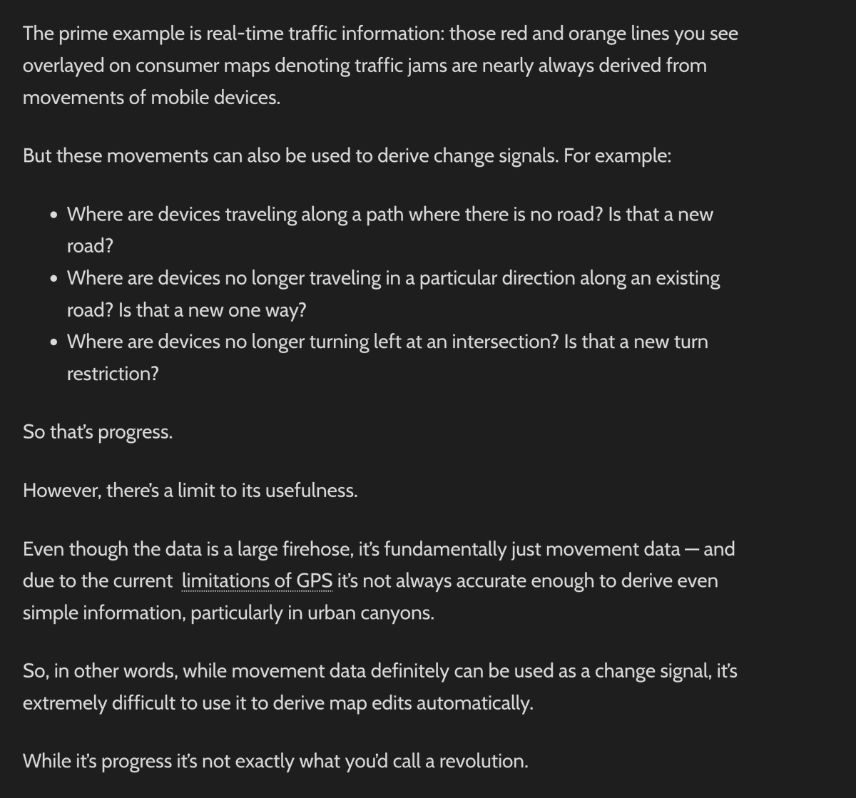 When it comes to mapping, smartphones in early 2010's were progress. Yet, to pretend like they were a revolution is not a serious take. This is spot on 👇