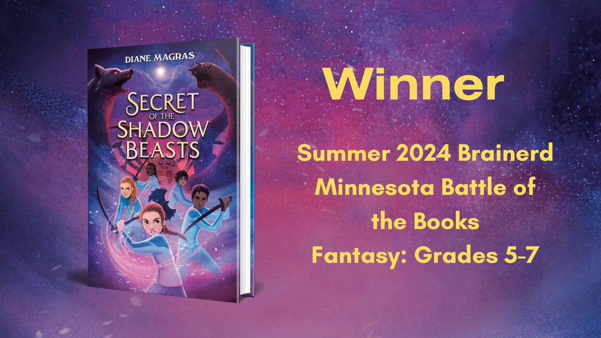 Battles of the Books is always cool, and I was so happy to know that Secret of the Shadow Beasts was a contender for fantasy, Grades 5-7, in Brainerd, MN! And then thrilled when it won! I wrote this for students, and knowing that it reached students like this was so amazing.