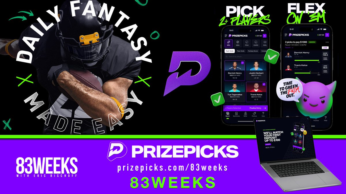 Go to PrizePicks.com/83WEEKS and use code 83WEEKS for a first deposit match up to $100!