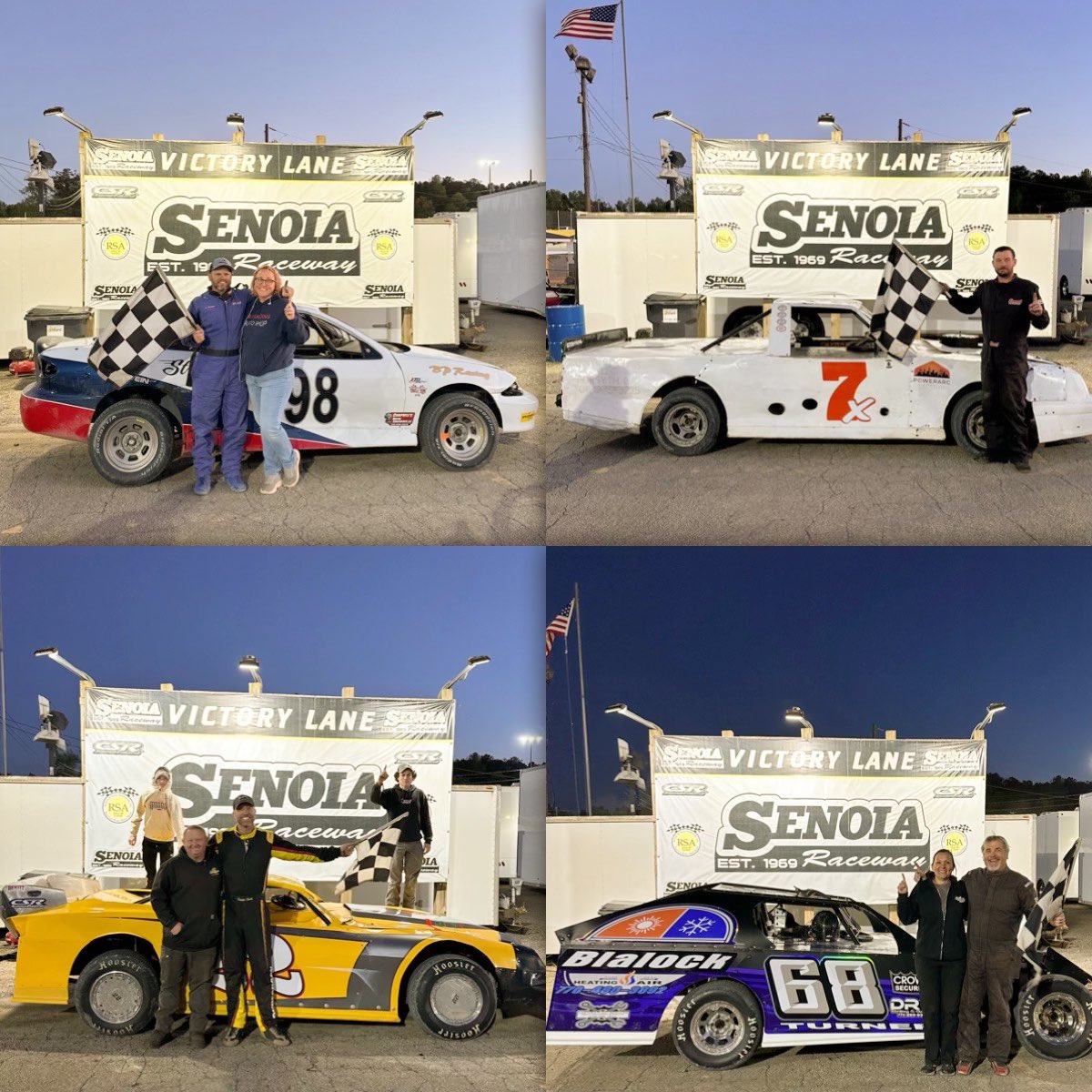 Congratulations to tonight’s WINNERS at Senoia Raceway! • Modified Curtis Turner • Bomber: Dustin Smith • Mini Stock: Stephen Chunn • Hot Shot: Steve Clinton