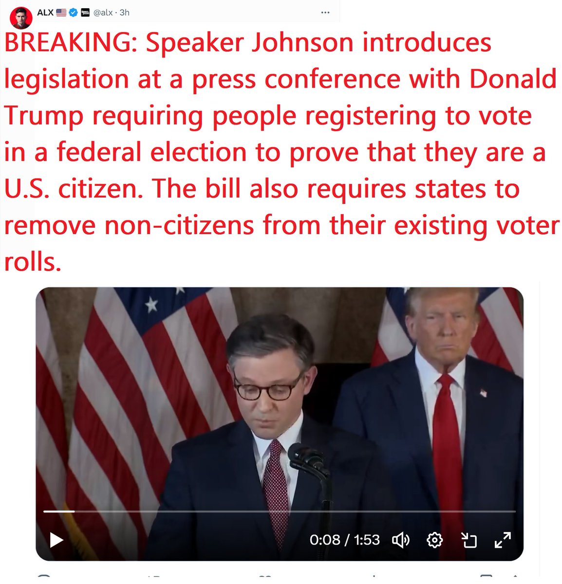 🇺🇸❤️PATRIOT FOLLOW TRAIN❤️🇺🇸 🇺🇸❤️HAPPY RED FRIDAY EVENING !❤️🇺🇸 🇺🇸❤️DROP YOUR HANDLES ❤️🇺🇸 🇺🇸❤️FOLLOW OTHER PATRIOTS❤️🇺🇸 🔥❤️LIKE & RETWEET IFBAP❤️🔥 🇺🇸❤️PRAY FOR TRUMP❤️🇺🇸 BREAKING: Speaker Johnson introduces legislation at a press conference with Donald Trump requiring…