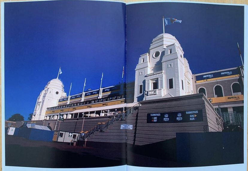 Day 5 Double page spread another @lower-block_ publication this is from the Wembley one. Image: Wembley stadium late afternoon. During Euro 96 #wembleystadium