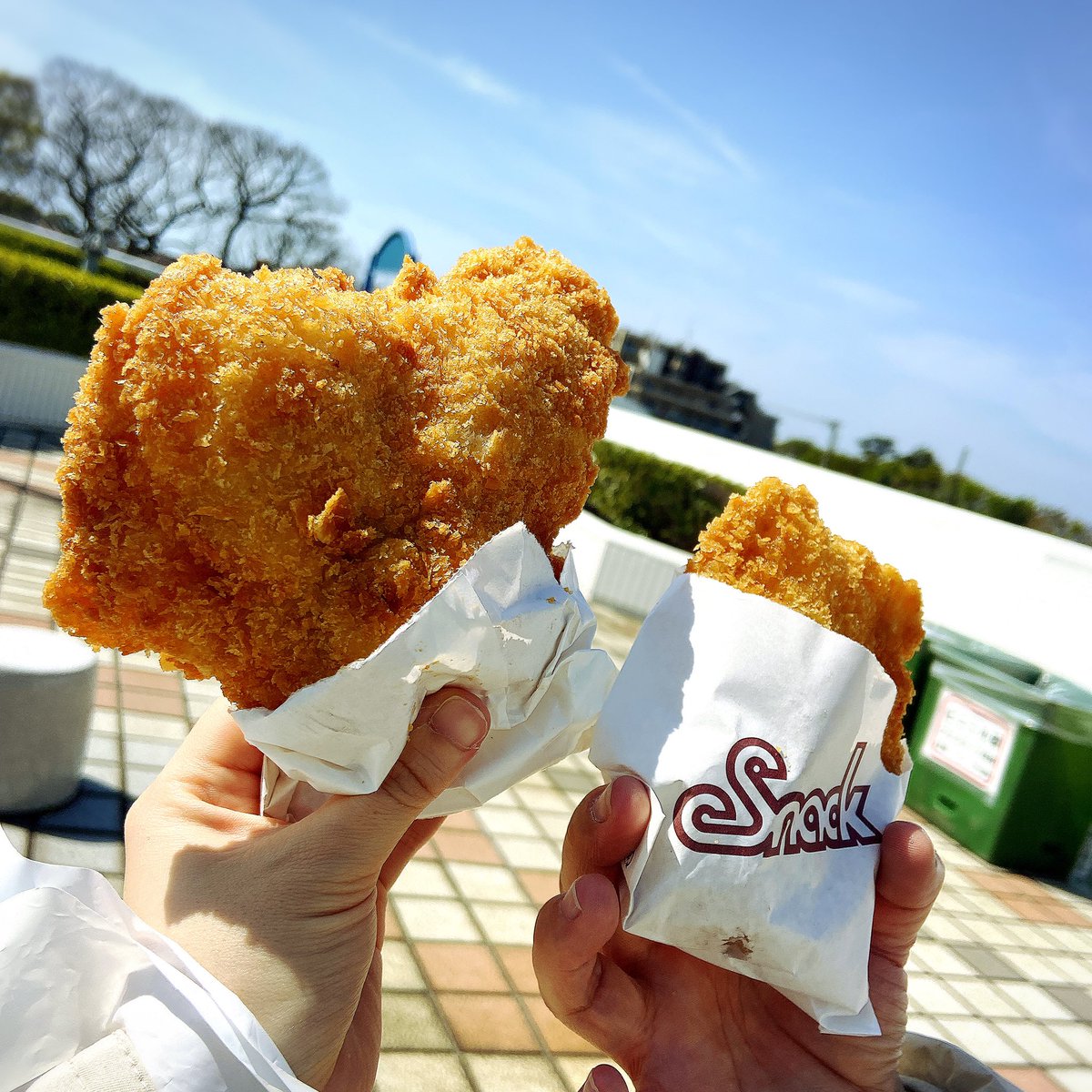 おすすめして下さった鳥千さんのフライドチキン🐔🍗
食べ比べセットにしてみました！
美味しかったです😋
塩とからしどっち付けても美味しいし、付けなくても美味しかった😆
 #鳥千