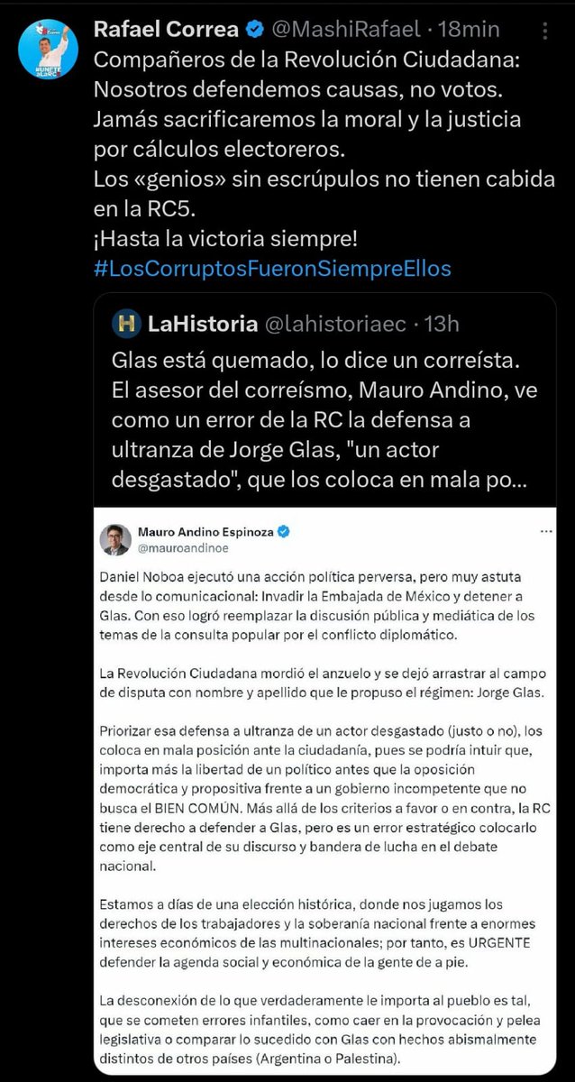 SuerodlaVerdad1's tweet photo. La caída del correismo al parecer ya es irreversible, el turno es de @mauroandinoe pero a diferencia de los otros este no se va, correa lo bota al "genio sin escrúpulos" que no tiene cabida en la @RC5Oficial dice porque no tiene moral, entonces me imagino Pabel Muñoz tendrá que despedirle de la alcaldía porque ya no es más un corazón ardiente, de manos limpias, ya ves Maurito de nada te sirvió tu verborrea barata, Rafael Correa te acaba de hechar como un perro, por propias palabras de él y ahora qué vas hacer???