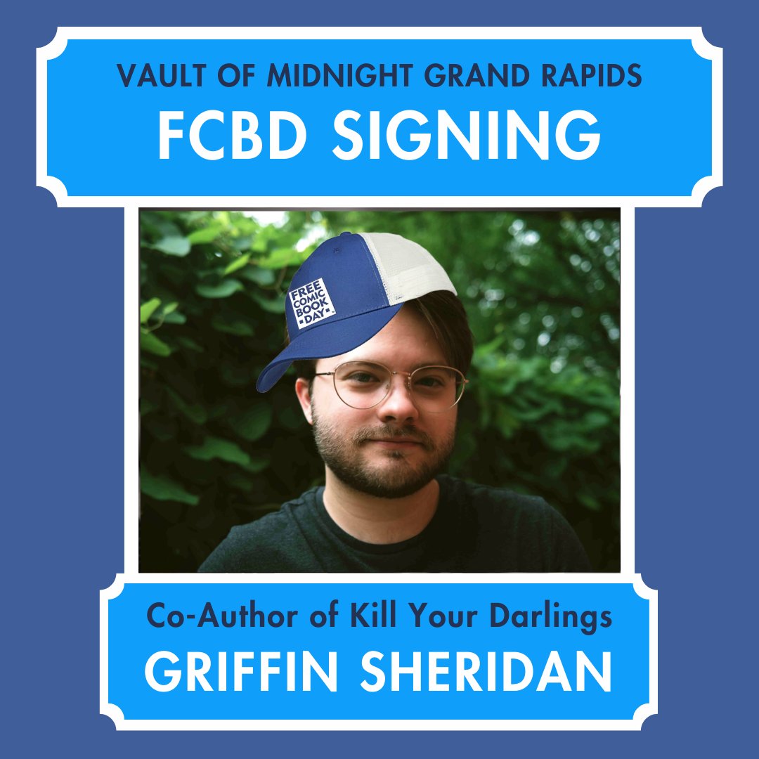 FREE COMIC BOOK DAY SIGNING: GRIFFIN SHERIDAN ⭐ 

@GrifSheridan podcaster and co-author of Kill Your Darlings and member of @KLCpress will be signing at our Grand Rapids location for Free Comic Book Day! 

Stop in on Sat May 4th from 11-5pm to meet Griffin and others✨ #fcbd2024