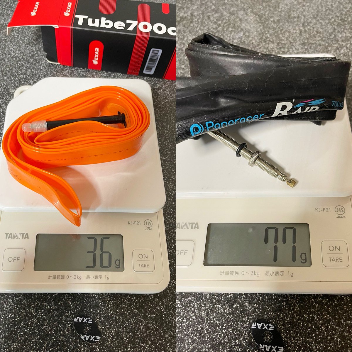 kareisyu's tweet photo. TPUチューブなるものを使ってみます
前後で約80gほどの軽量化でしょうか
タイヤは28C 5.5barで比較しましたが正直乗り味に違いは感じられませんでした
ツール缶内の場所取らないのはすごくいい👌
#違いのわからない男 https://t.co/kHYIJxWjto