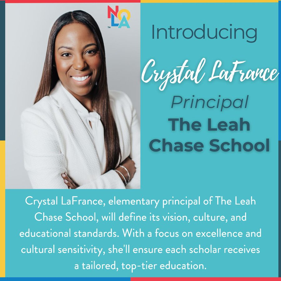Newsflash! Join me in congratulating our principal of The Leah Chase School, Crystal LaFrance. She is ready to lead with excellence & ensure that our school lives up to the legacy of the great Leah Chase. It's an honor to open a school that celebrates the life of a trailblazer &…