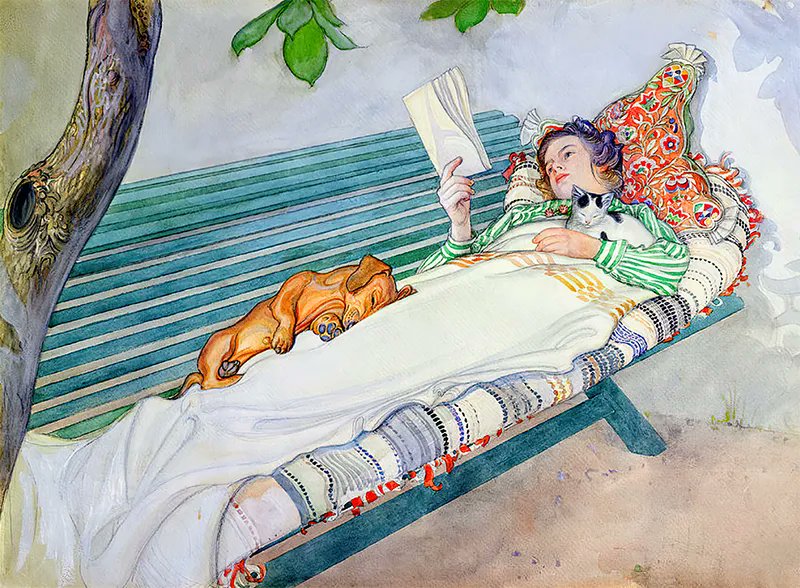 Good morning. I hope you slept like a daphnia-stuffed stickleback - I'm starting with 'Woman Lying on a Bench', Carl Larsson, watercolour, 1913. Available as a singe card or as part of the Carl Larsson collection. rathergoodart.co.uk/product/greeti…