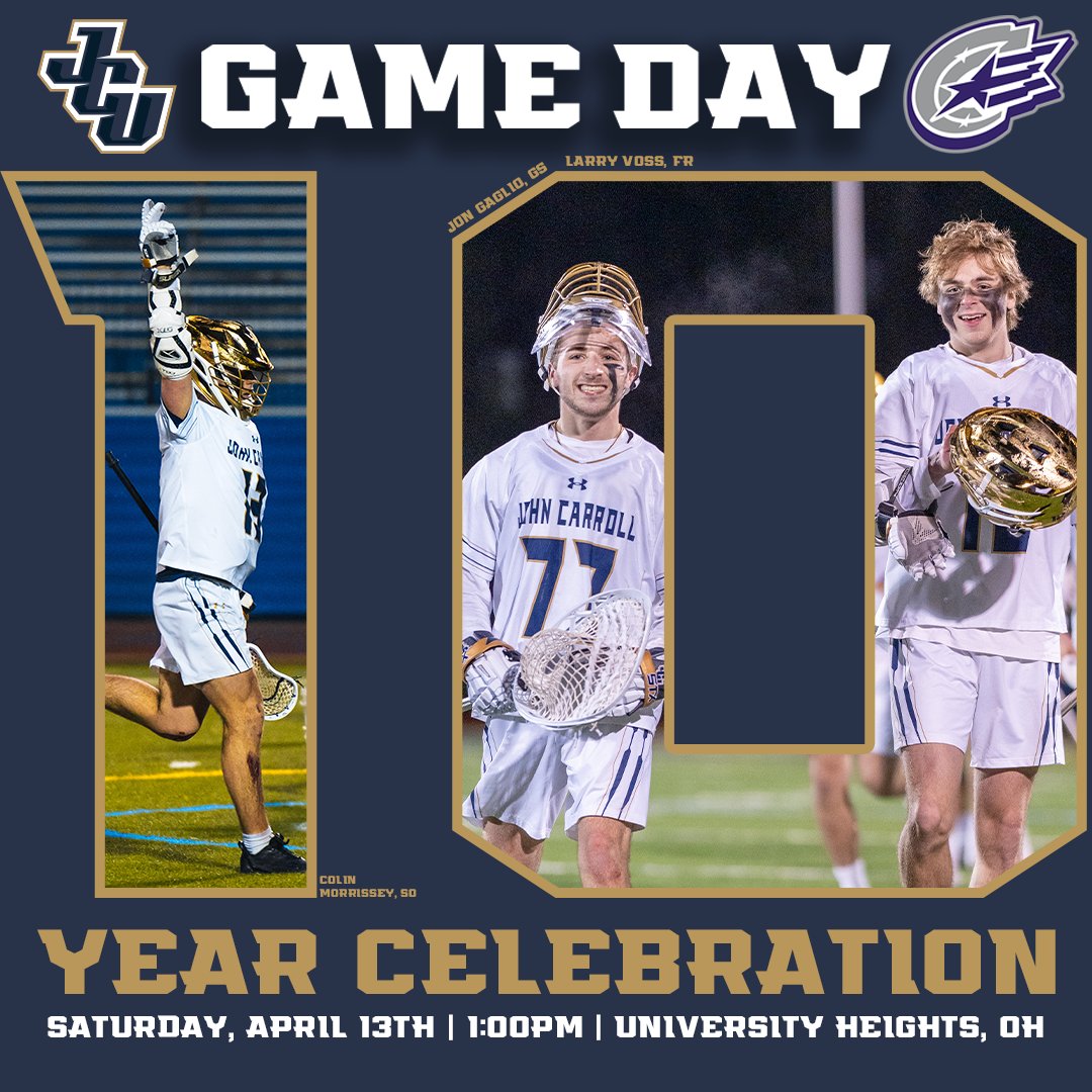 10 YEAR CELEBRATION GAMEDAY!

Excited to honor the legends of <a href="/JCUmlax/">JCU Men's Lacrosse</a> at halftime, as the Blue Streaks host Capital at 1 pm. See you at Shula Stadium 🥍

📊 jcusports.com/sidearmstats/m…
📺 boxcast.tv/view/mens-lacr…