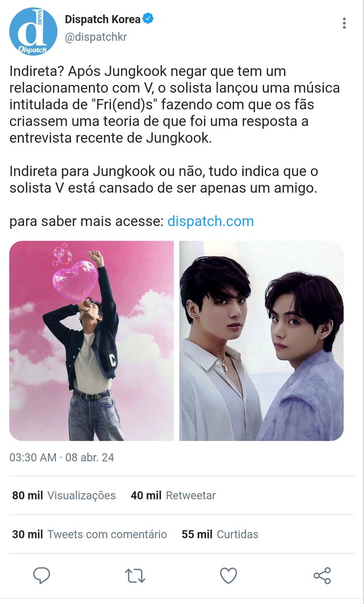 xthviolet's tweet photo. taekook mini au!¡

após Jungkook dizer em uma entrevista que ele e Taehyung são só amigos. Taehyung lança uma música intitula de "Fri(end)s" como uma resposta. https://t.co/BfCQlcpetw