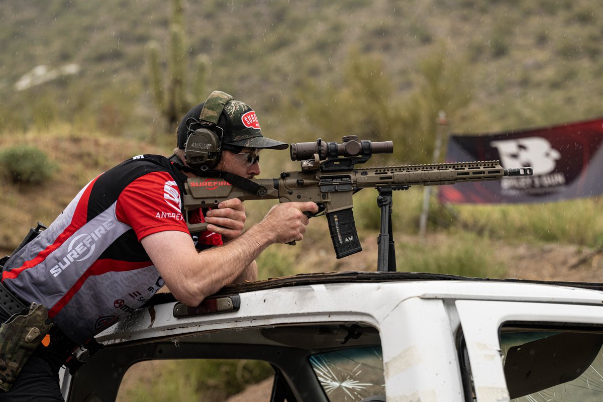 Who else is getting out to shoot this weekend!? This action shot in the rain is from RioMultigun SMM3G putting the SureFire PROCOMP-556 to work on a @BravoCompanyUSA 16' gun with @VortexOptics 1-6 in Scalarworks mount with @Magpul PRS Lite stock and furniture. #SureFire