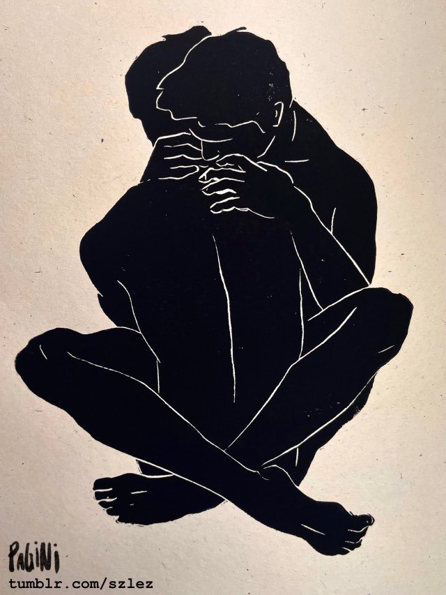 First of my linocut destiel nude series. „Gripped You Tight”