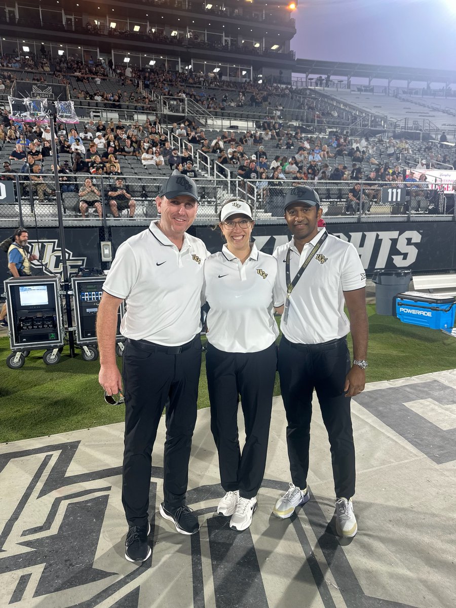 JewettOrtho's tweet photo. Dr. Michael Jablonski, Dr. Tracy Nogle and Dr. Abhishek Kannan on the ground for tonight's @UCF_Football Spring Game 🏈 https://t.co/EhNW4wJCNv